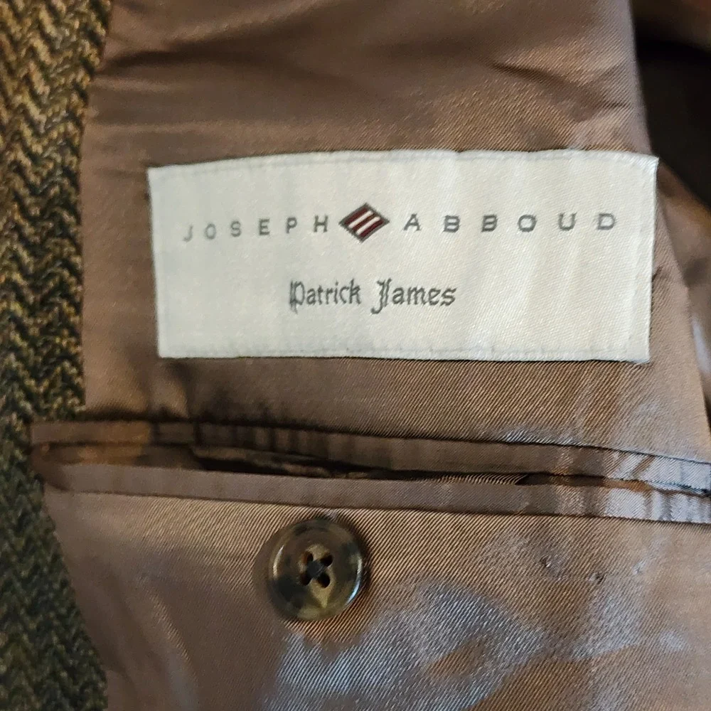 Joseph Abboud Patrick James Silk Wool Herringbone Blazer 46R Brown Vintage Work